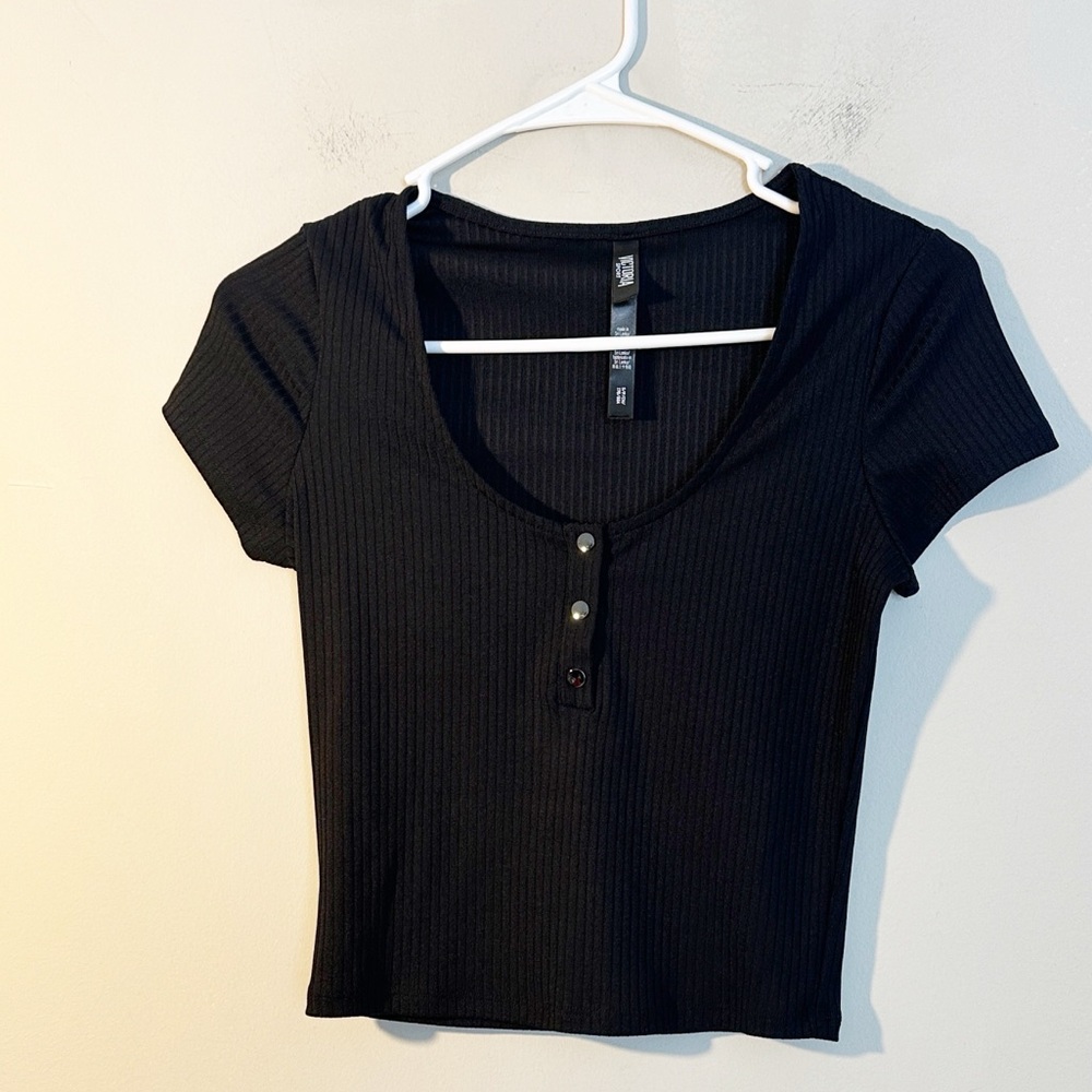 NEW Victorias Secret SPORT black ribbed body crop stretch top women size Small